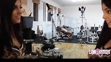 Hot Teen Sisters Blow Guy at Gym